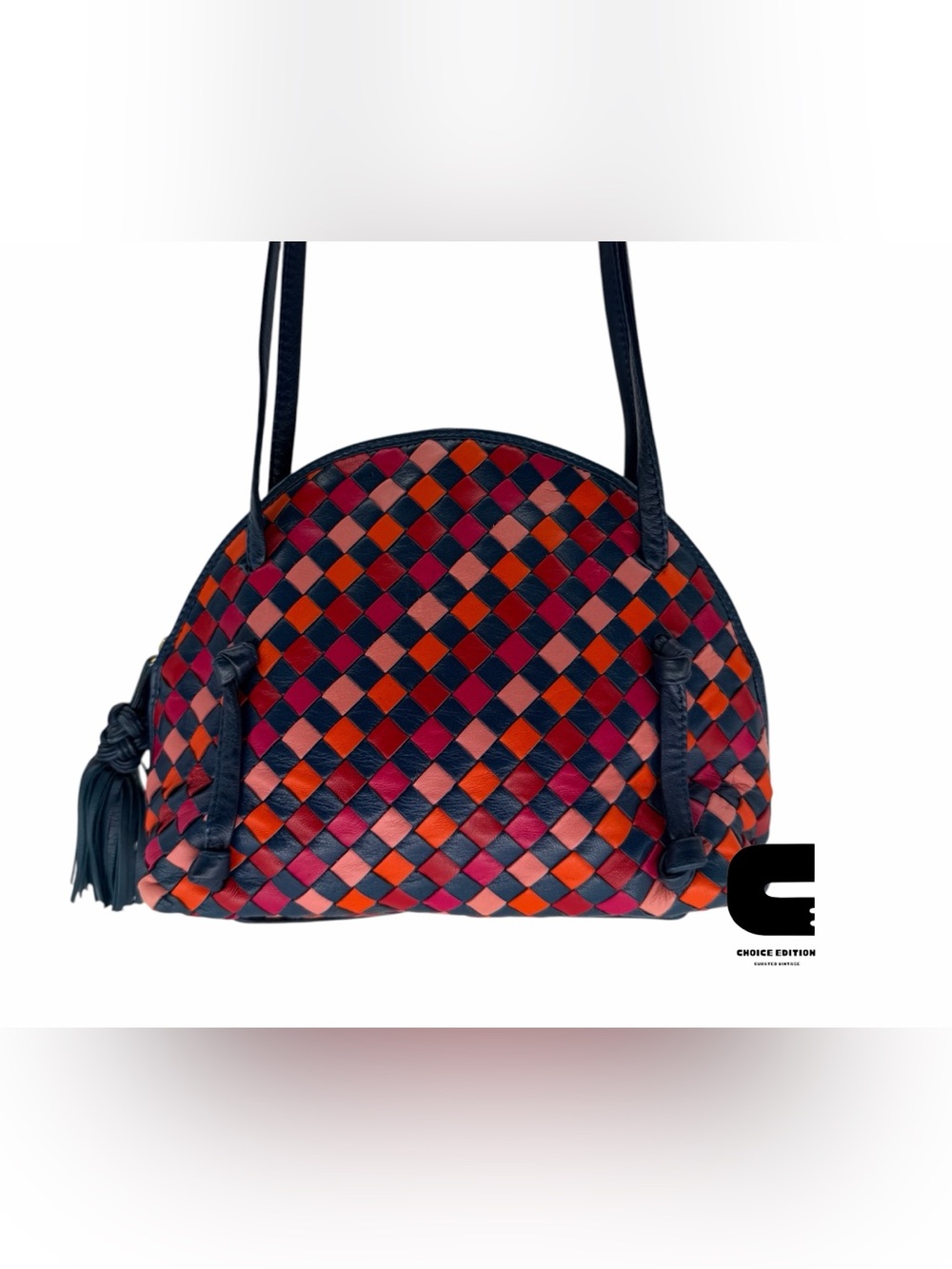 Vintage Bottega Veneta Navy, Pink & Orange Woven Dome Crossbody